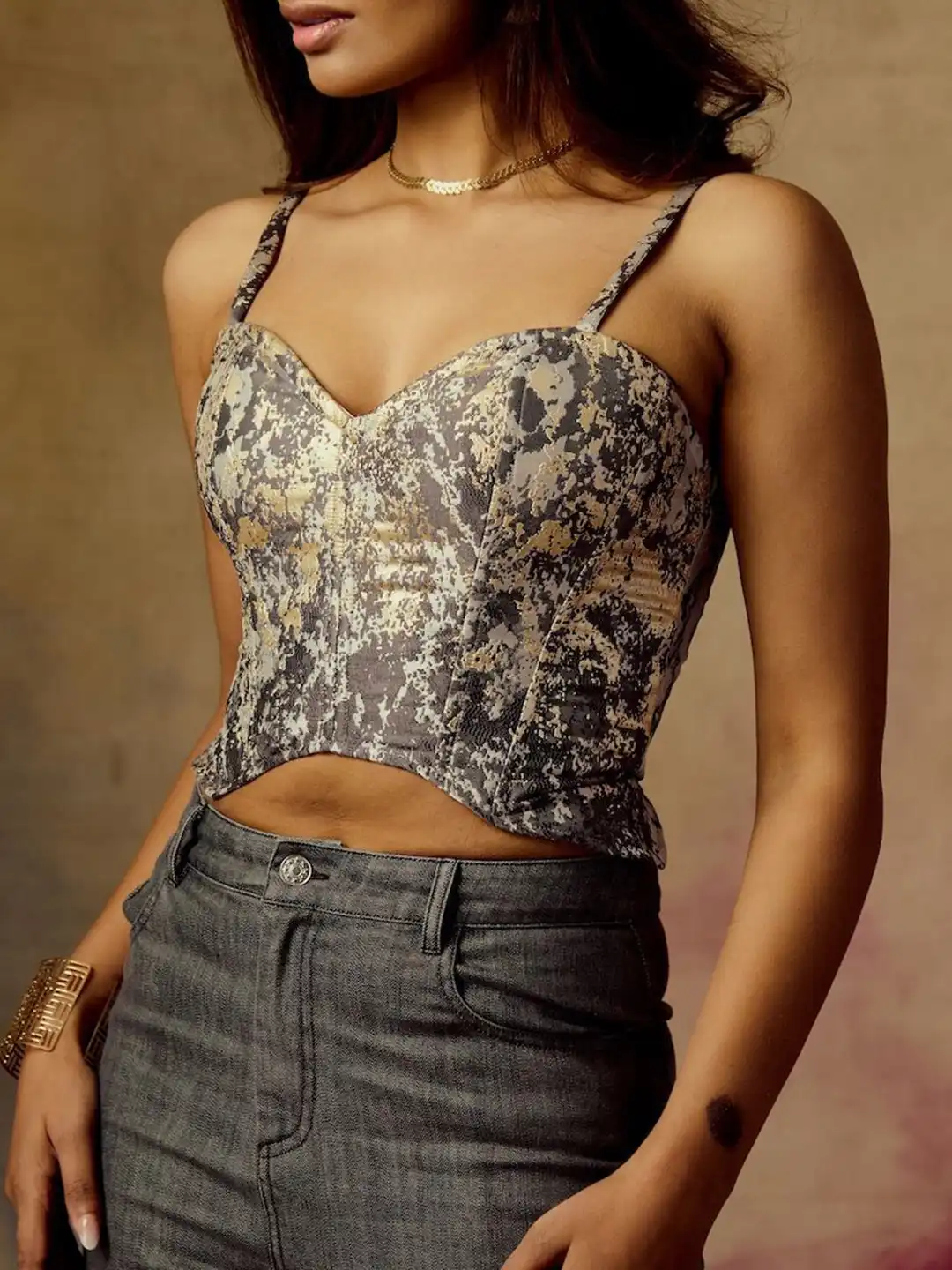 Buy Lea Clothing Co. Women Oona Jacquard Corset Top - Tops for