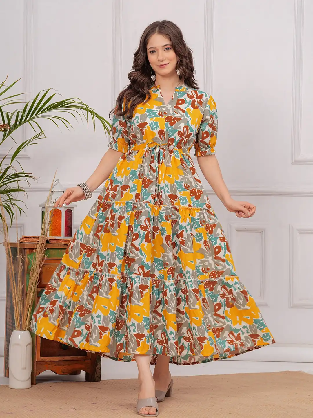 Buy SHOPAXIS Women Floral Printed Cotton Fit & Flare Maxi Dress - Dresses  for Women 32502317 | Myntra