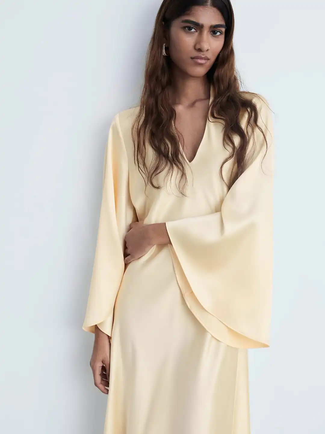 mango flared sleeve satin dress Buy MANGO Flared Sleeve Satin Finish Sheath Maxi Dress - Dresses for Women 30743287