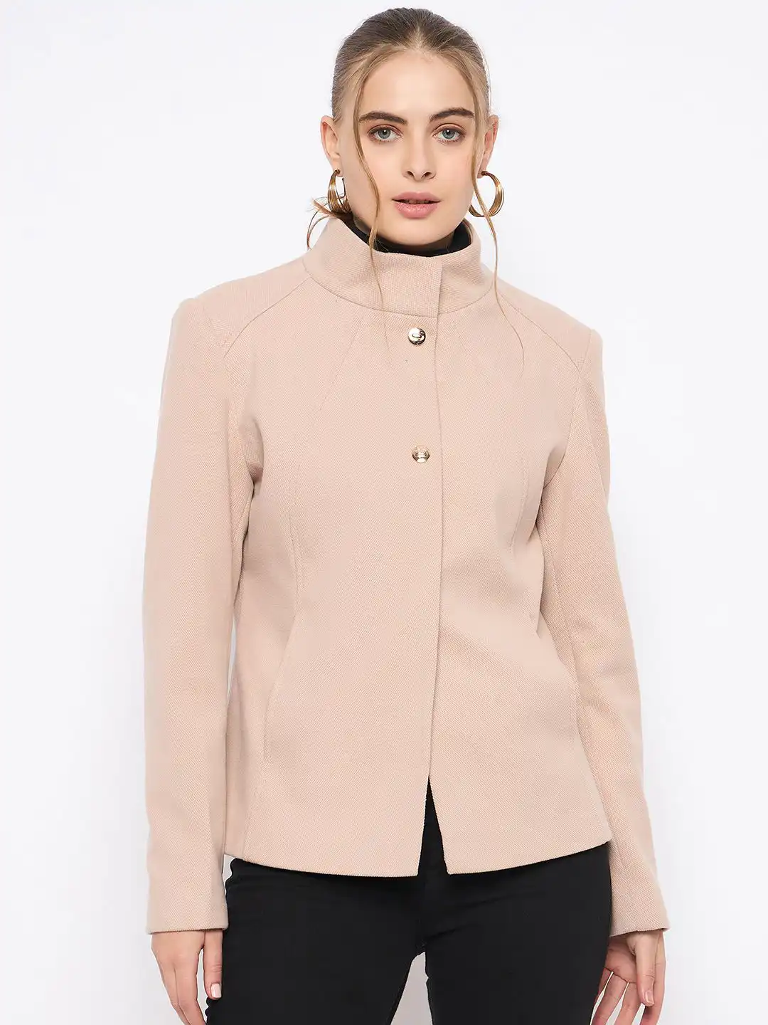 Buy Madame Women Mock Collar Single-Breasted Short Coat - Coats