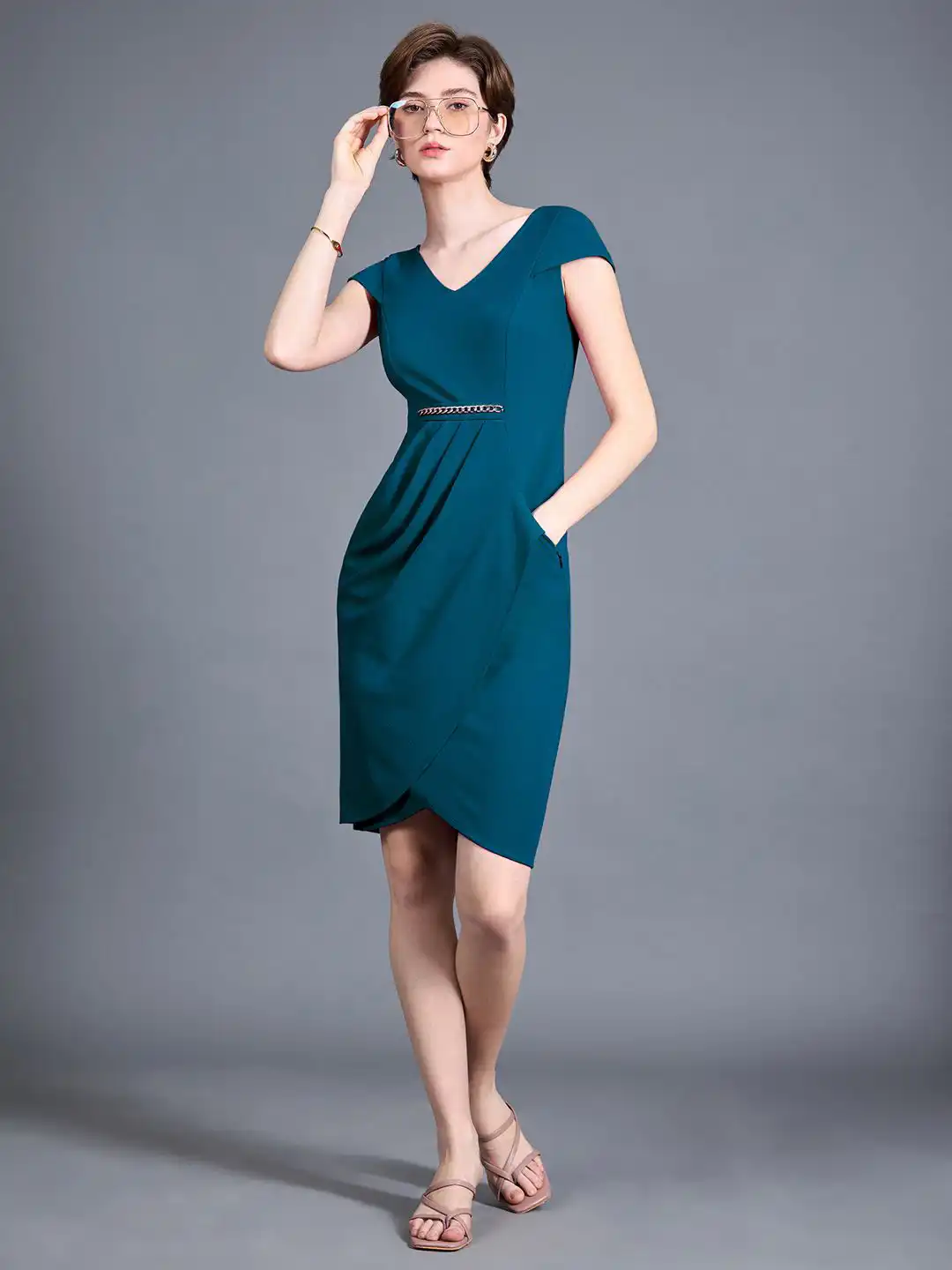 Buy Miss Chase Women V-Neck Cap Sleeve Solid Wrapped Polyester Knee-Long Formal Dress - Dresses for Women 32263589 | Myntra Buy Miss Chase Women V-Neck Cap Sleeve Solid Wrapped Polyester Knee-Long Formal Dress - Dresses for Women 32263589 | Myntra