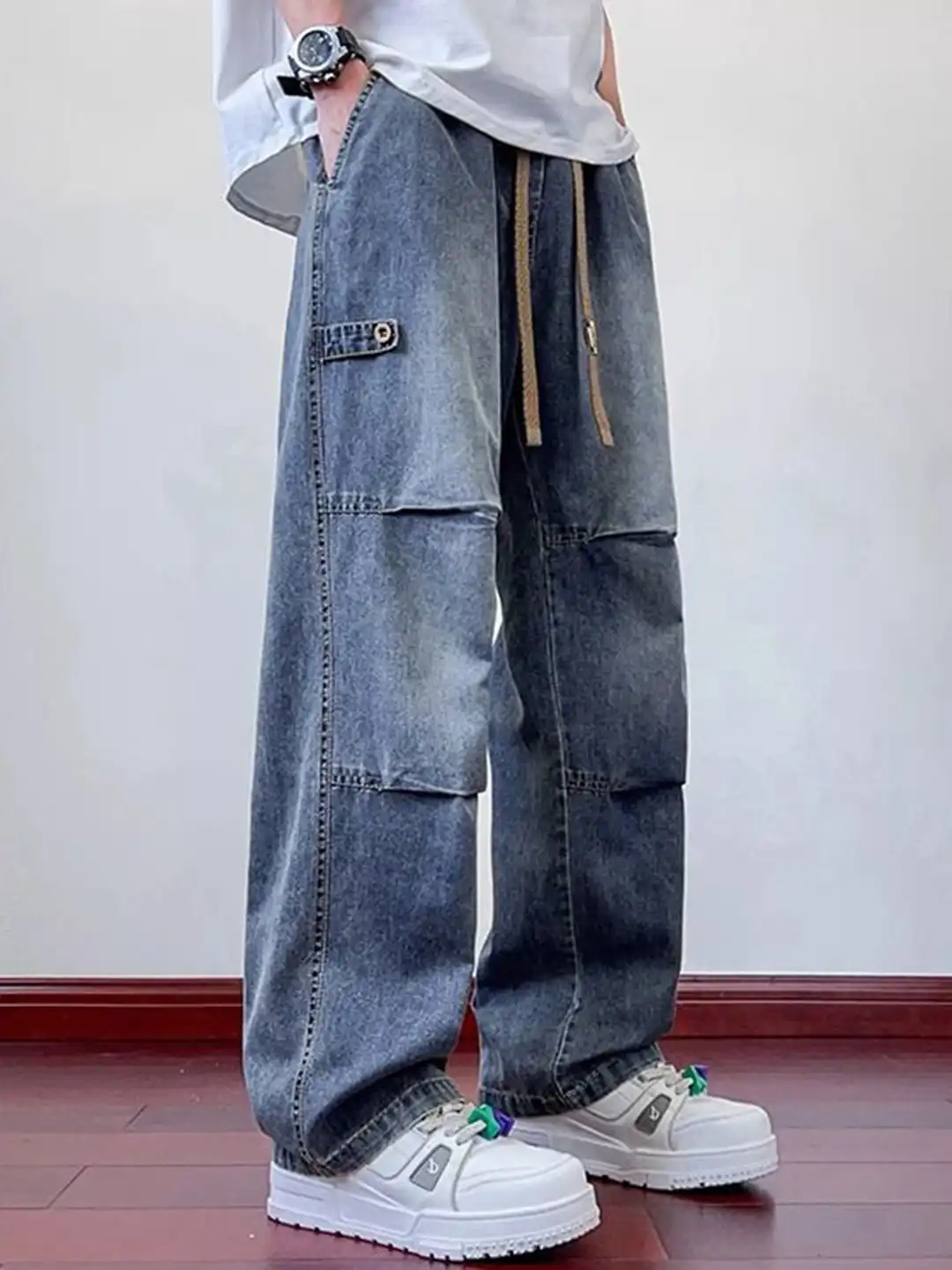Buy StyleCast x Revolte Men Wide Leg Mid-Rise Medium Shade Jeans