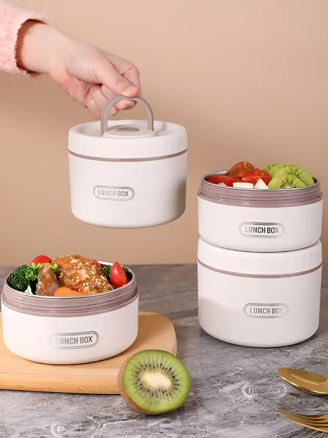 Buy HOUSE OF QUIRK Beige Plastic Microwave Safe Lunch Box - Lunch