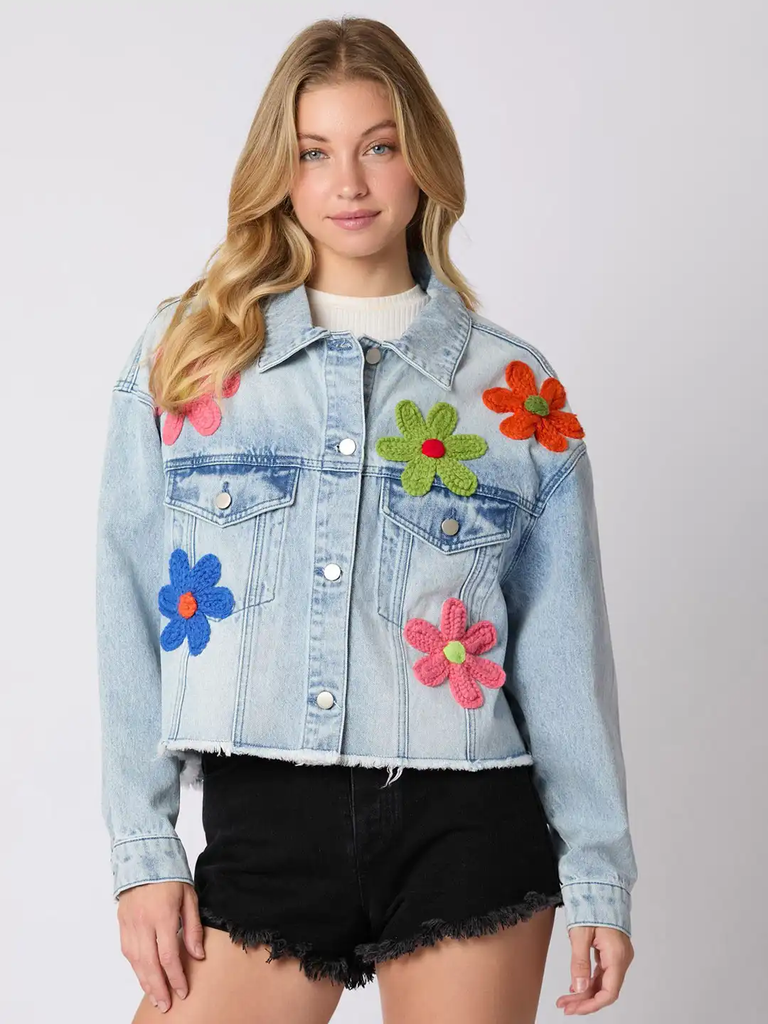 Buy StyleCast Floral Patchwork Denim Bomber Jacket - Jackets for