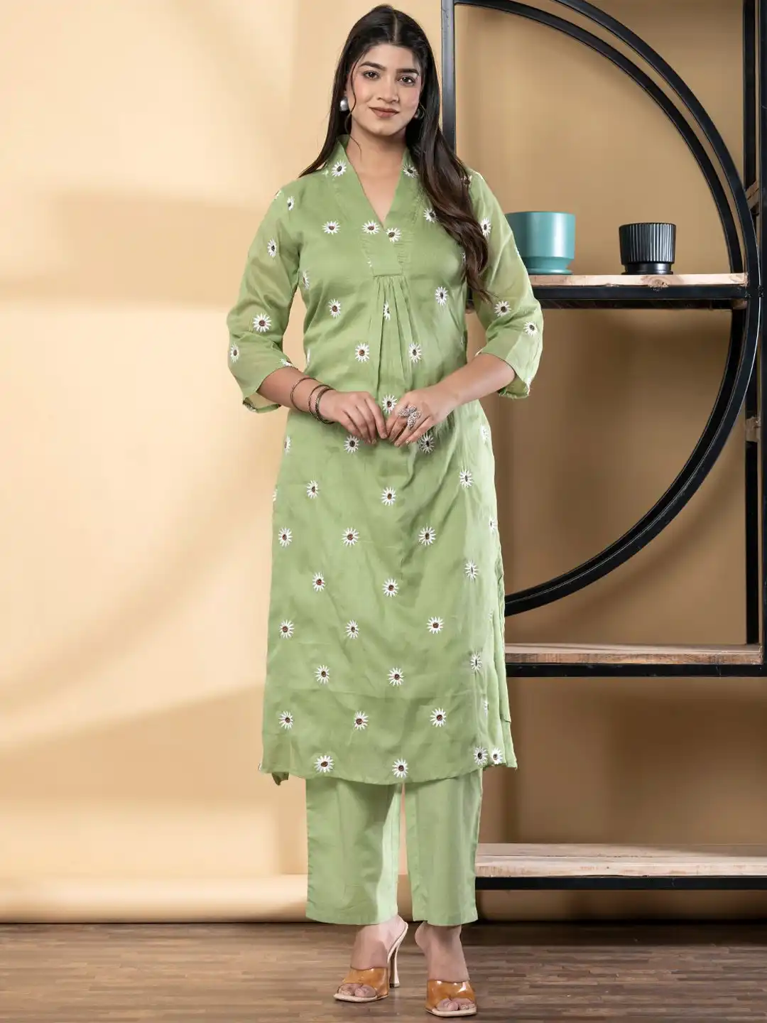 Kurta Floreale Verde Per Donna VIHAAN IMPEX – Tunica Lunga Cotone Con Maniche 3/4, Taglie L-M-XL-XXL - 2