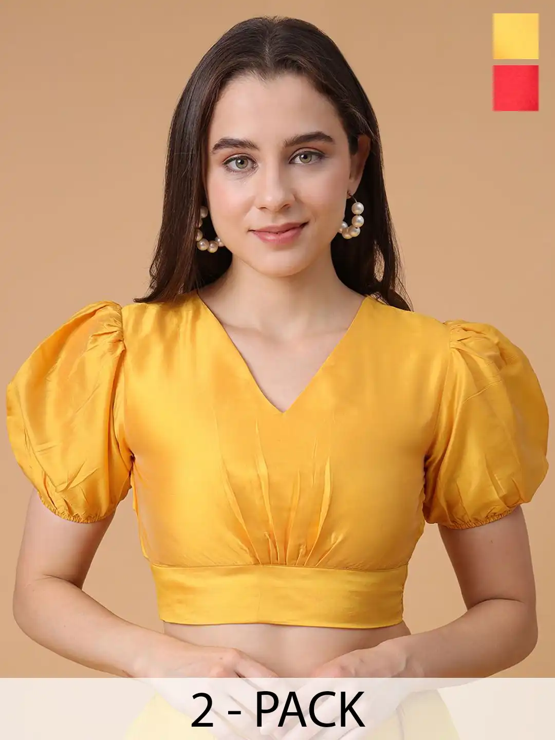 Buy Frolic Rolic Pack Of 2 V-Neck Puff Sleeves Blouse - Saree