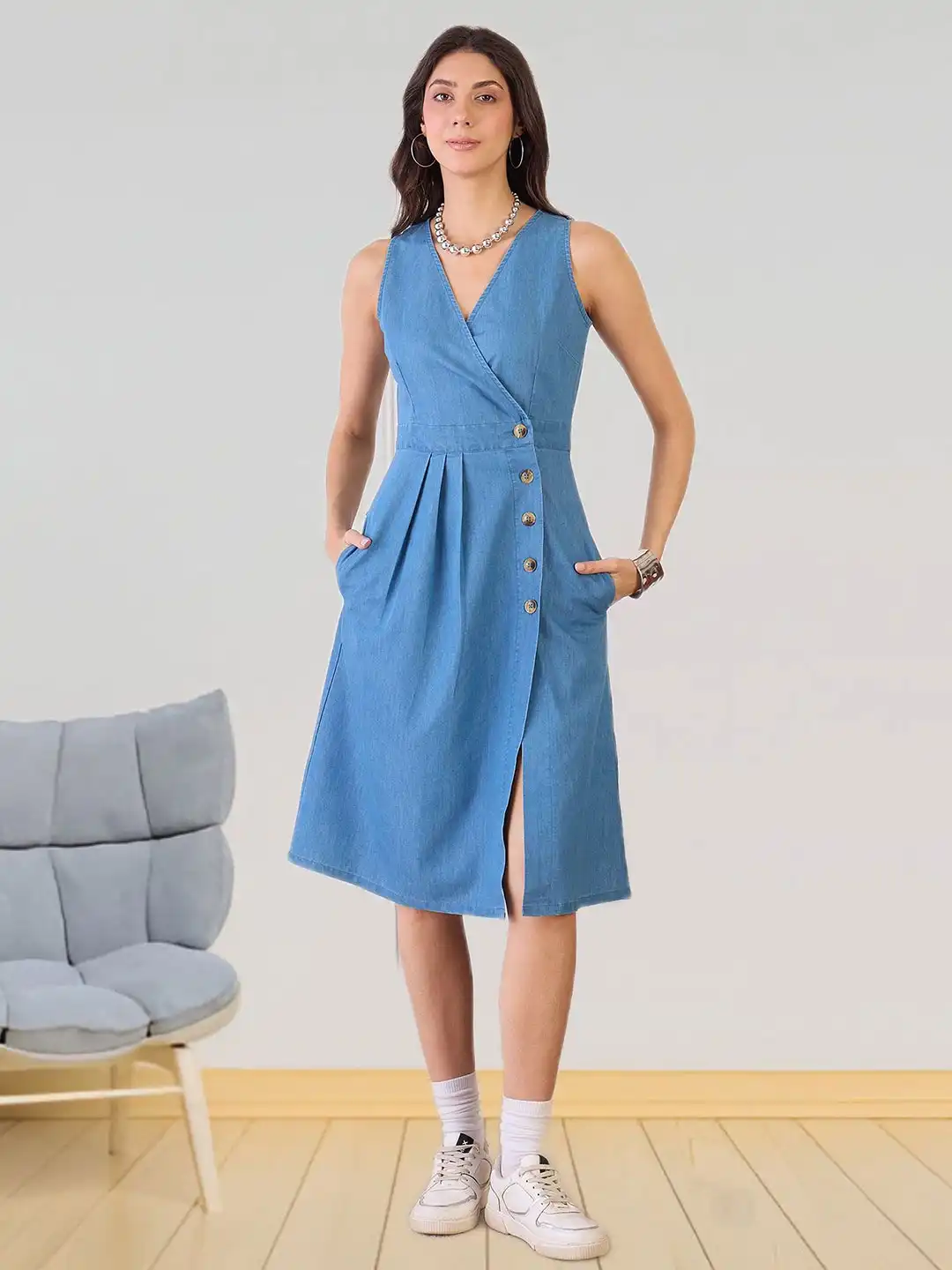 myntra denim dress Myntra Sheath Denim Dresses Myntra Grey Shift Dress Short Sleeve Knee  Length Denim Dress Knee