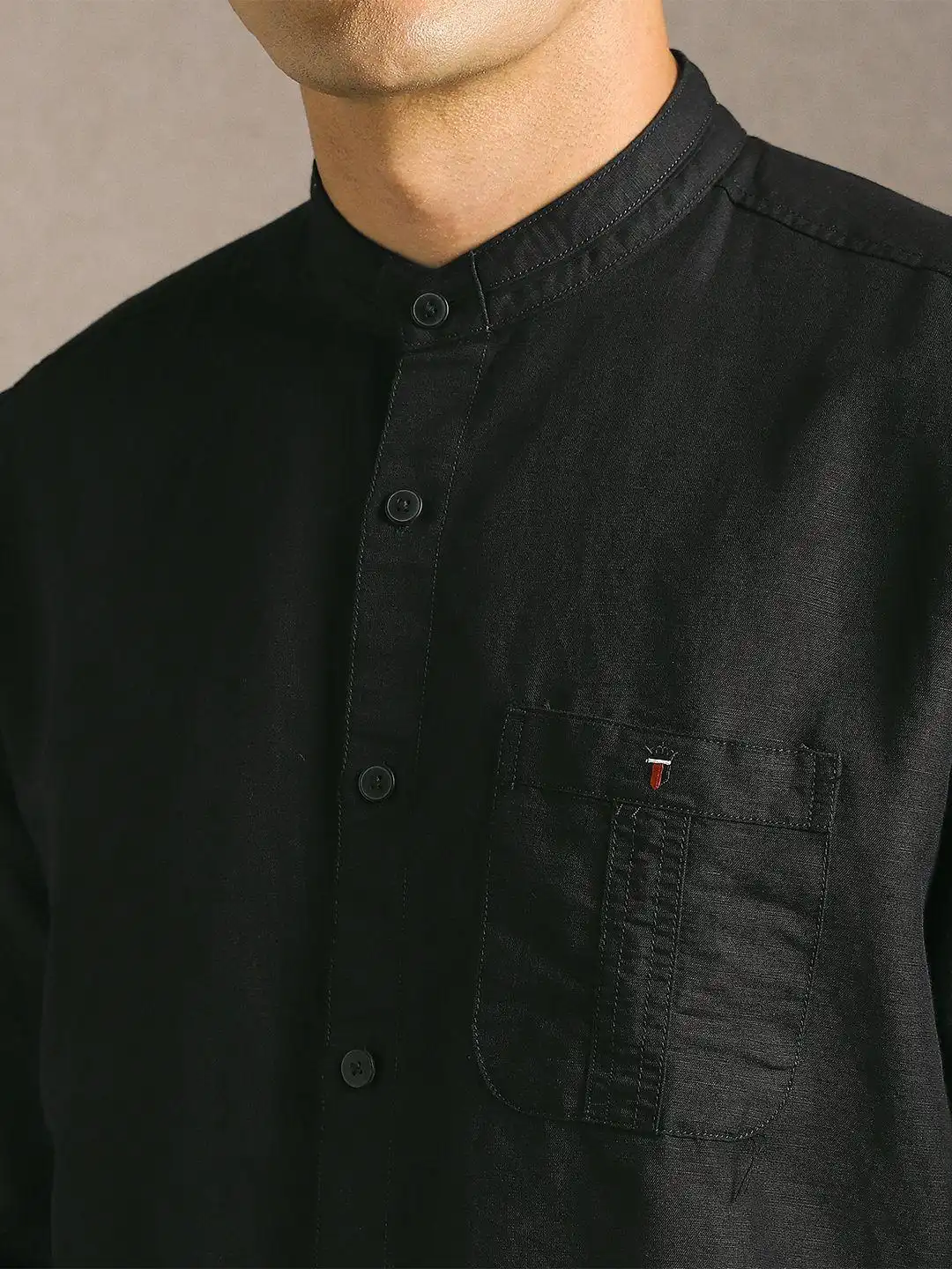 Buy Louis Philippe Jeans Band Collar Cotton Linen Slim Fit Shirt