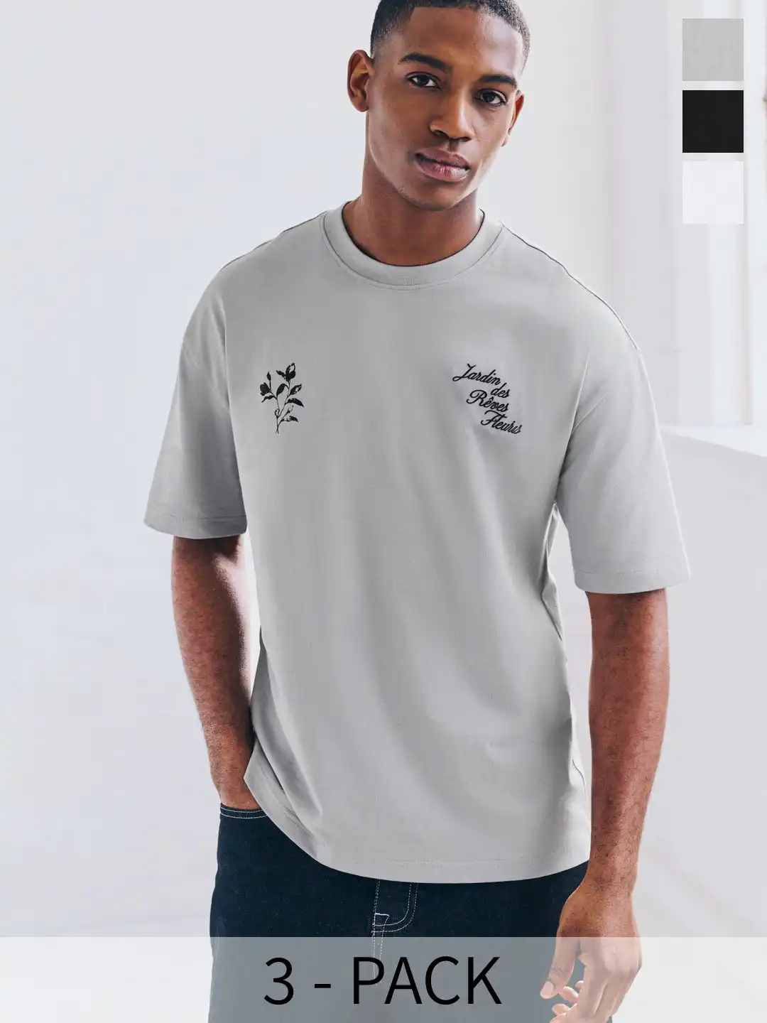 Buy NEXT Pack of 3 Drop-Shoulder Heavyweight Cotton Relaxed Fit T