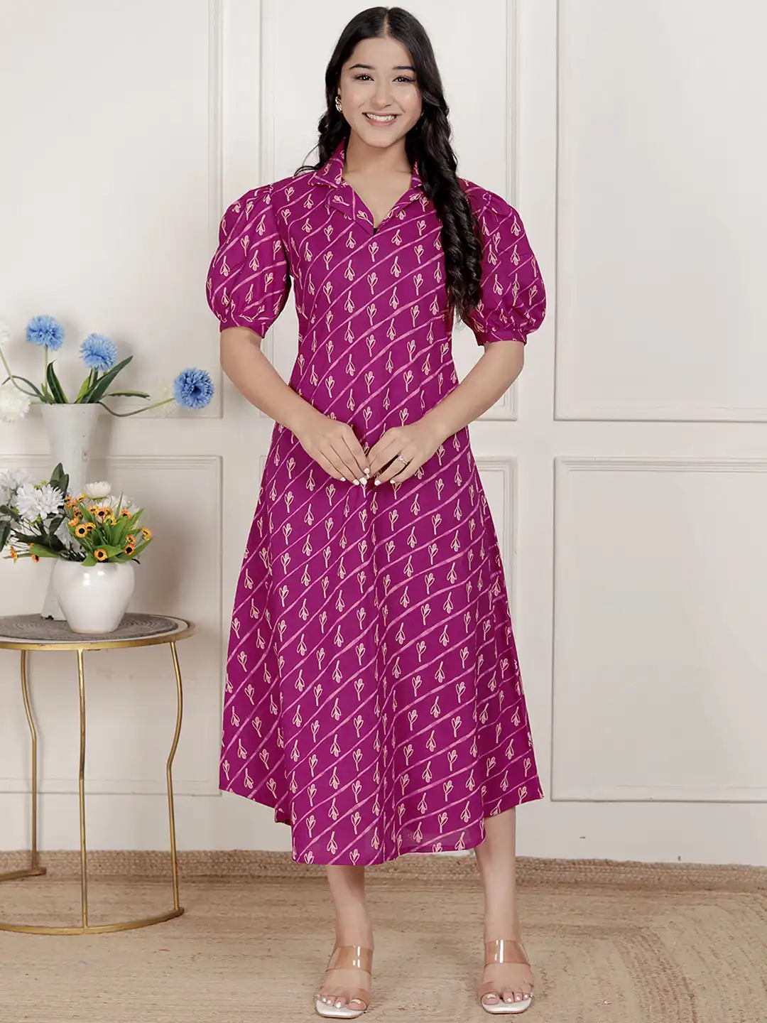 myntra cotton midi dress Buy Sangria Floral Printed Tie-Ups Detail Pure Cotton Tiered Fit & Flare Midi Dress - Dresses for Women 33623819