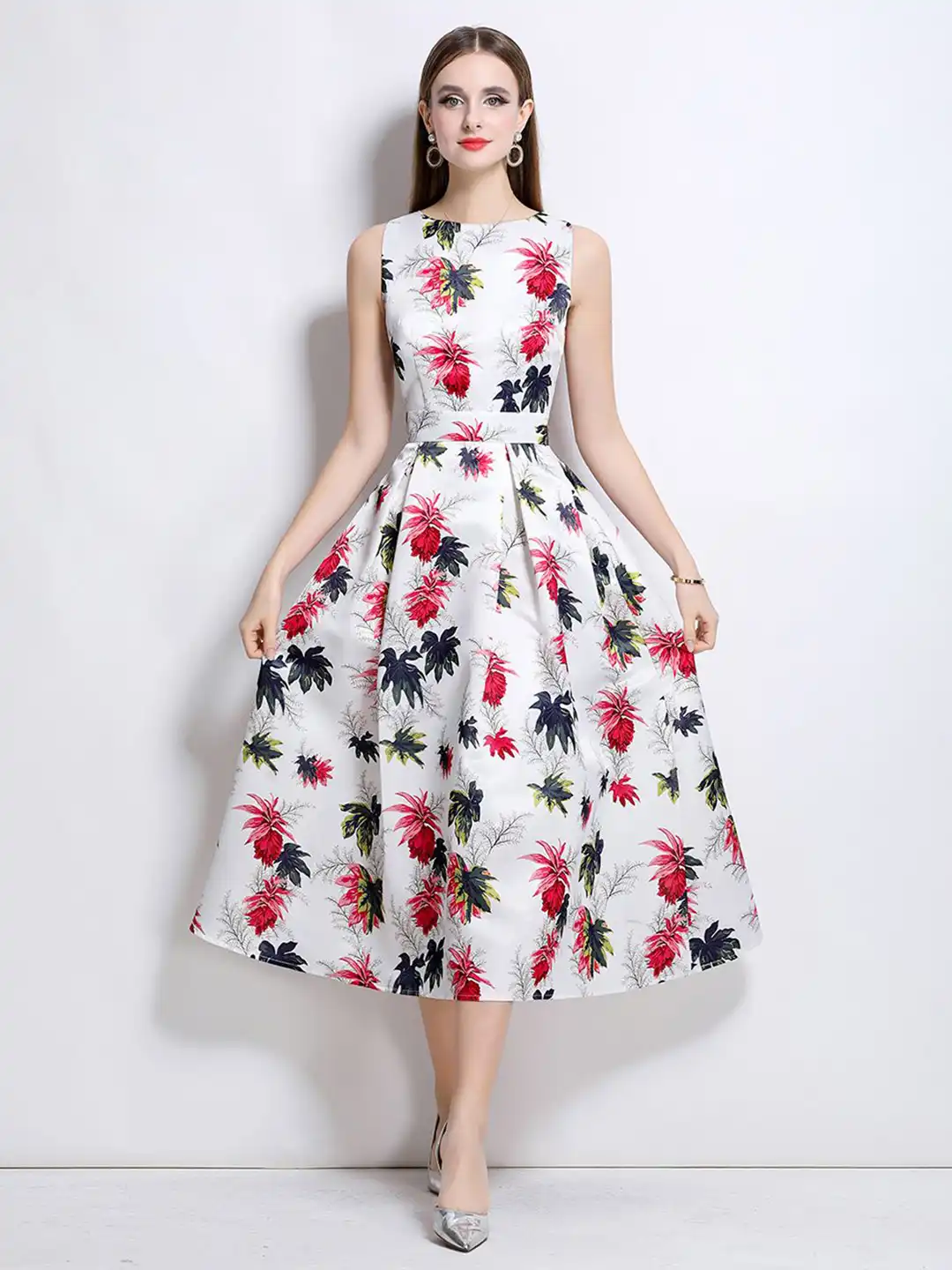 myntra dresses Buy JC Collection Women Tropical Printed Fit & Flare Midi Dress - for Women 36121333 Silk Satin Colors:Dusty Rose 870 Royal Blue Beaded Strapless Designer Flower Girl Dress Flare