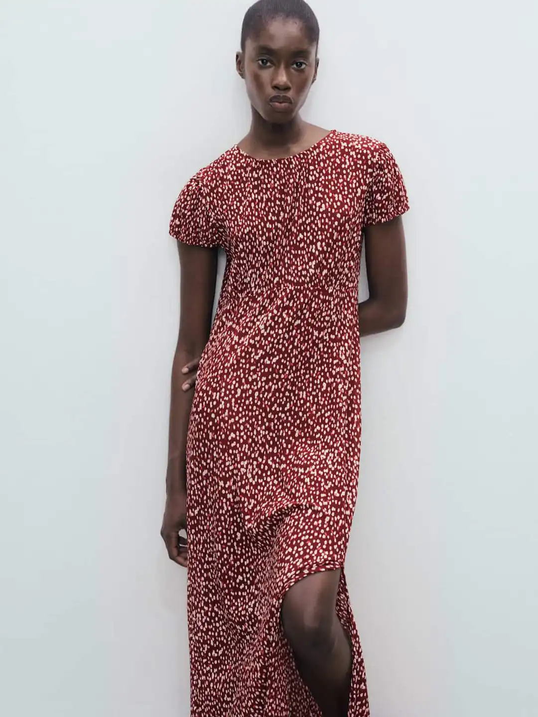 strapless open back dress Raquel Maxi Dress with Bell Sleeves in Leopard Print Knit main image 0