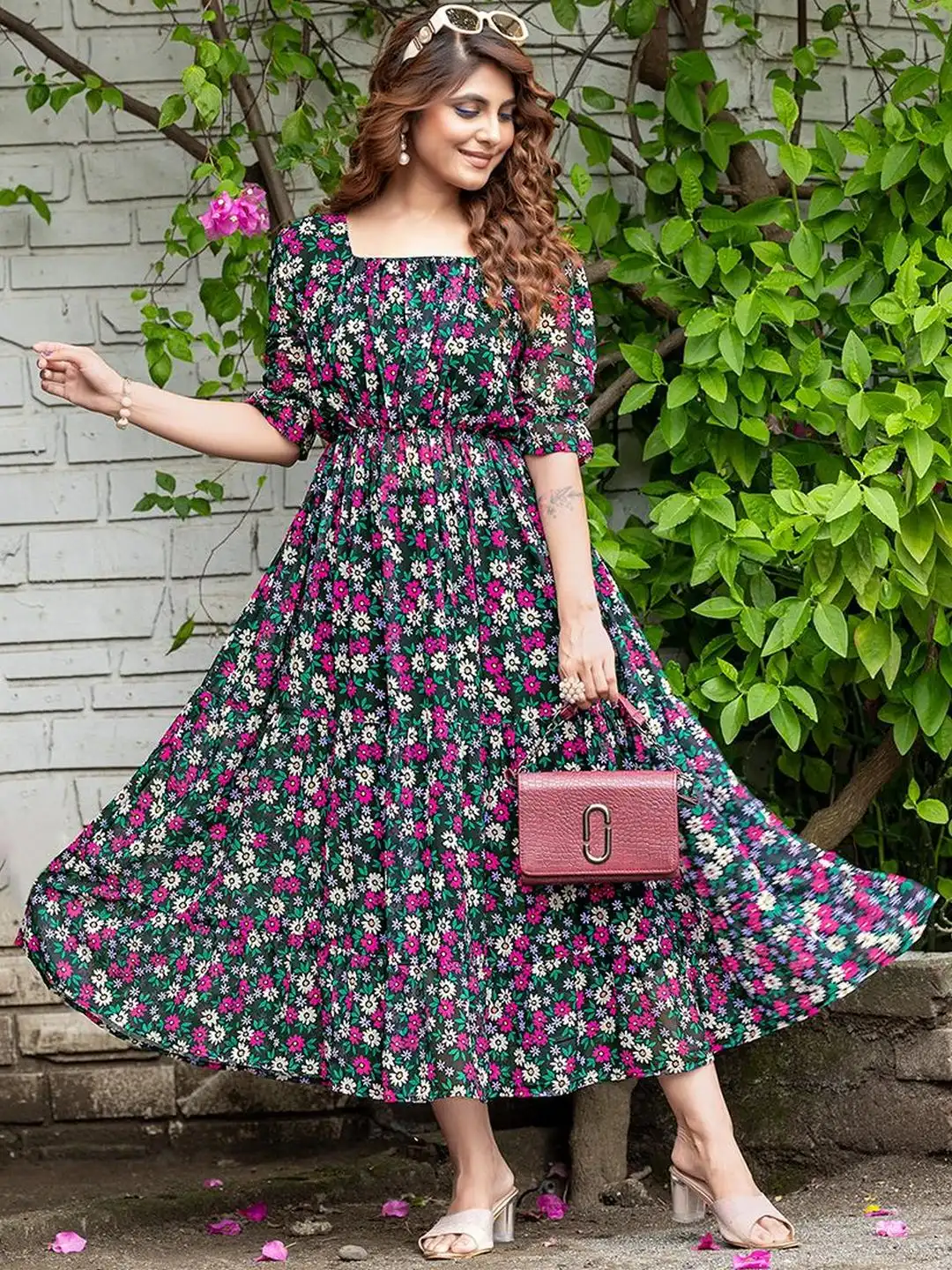 Buy CORSICA women Floral Print Georgette Fit & Flare Midi Dress