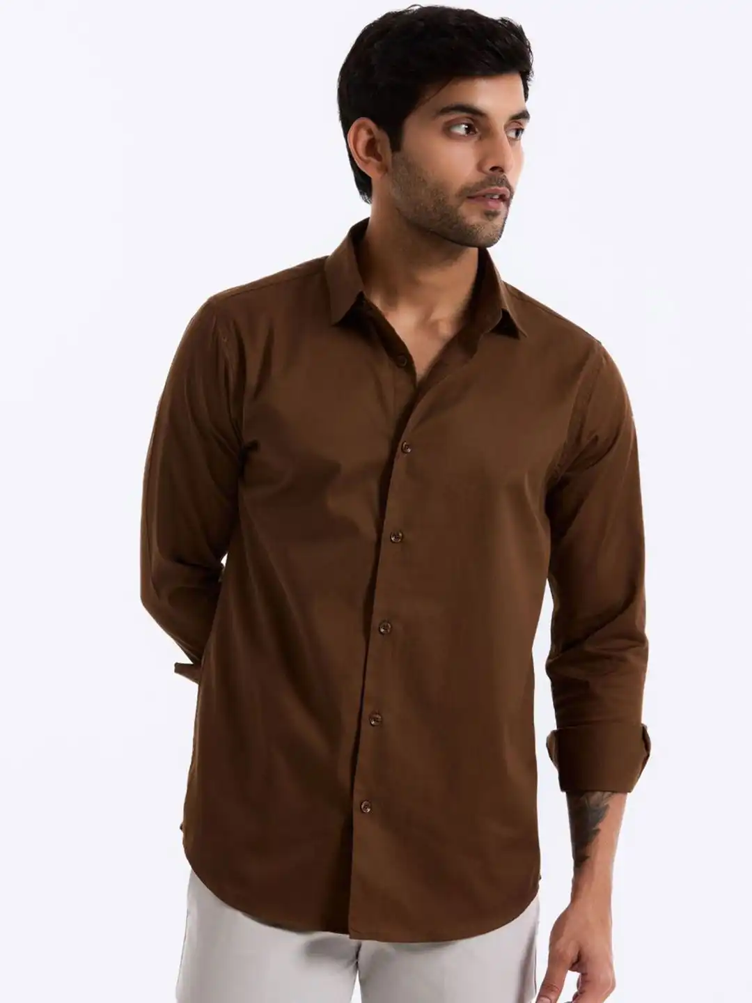 Buy URBANICE Classic Slim Fit Spread Collar Long Sleeves Cotton