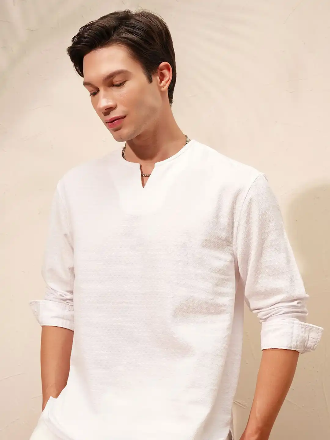 【最終値下げ】ローヘン　LONG STRING SHIRT WHITE Buy HIGHLANDER Notch Neck Long Sleeves Relaxed Cotton Straight