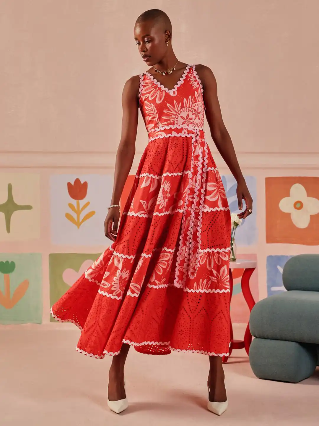 Buy Sage by Mala Ethnic Motifs Print Fit & Flare Cotton Maxi Dress