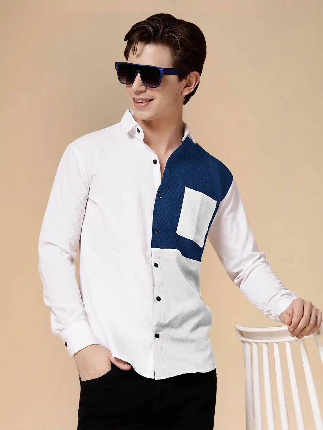 Buy Moda Rapido Colourblocked Spread Collar Long Sleeves Casual