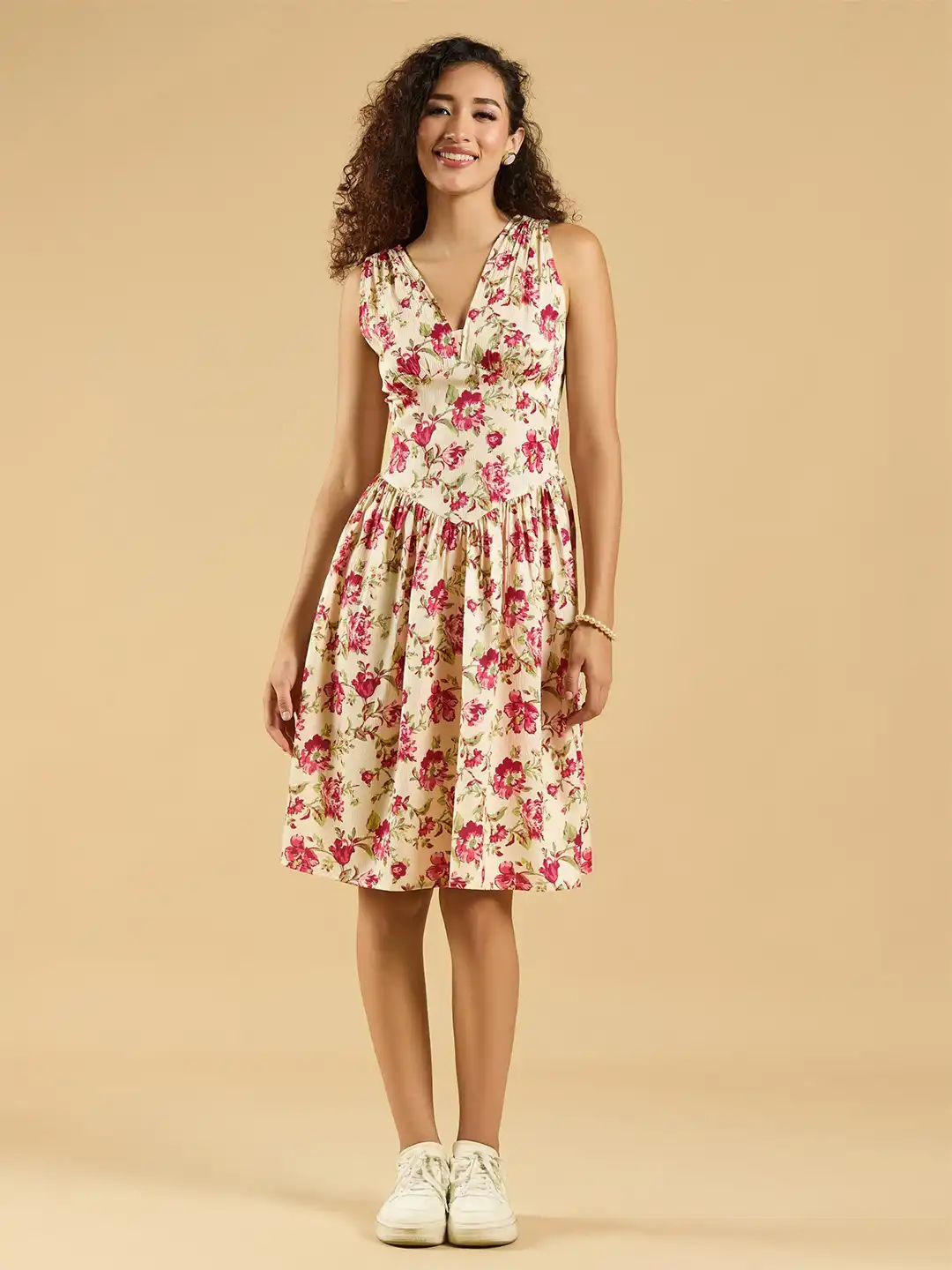knee length dresses myntra Knee Length Formal Floral Gowns JC Collection Women Floral Print Fit Flare Knee Length Dress (M)
