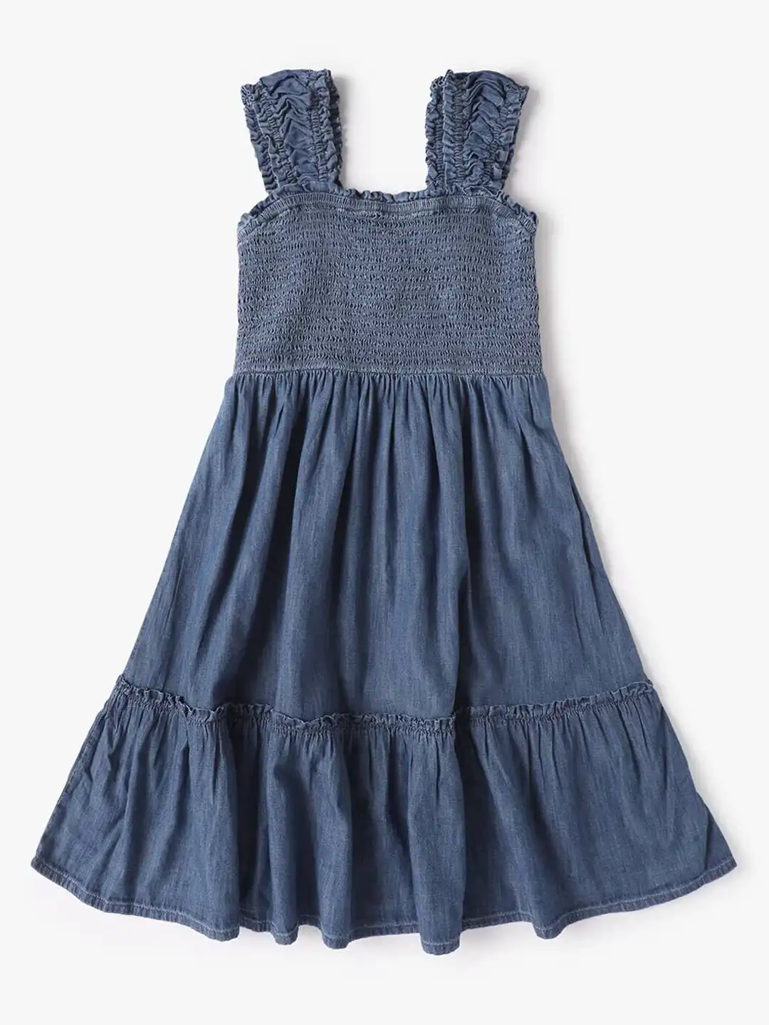 Buy GAP Girls Washed Shoulder Straps Tiered Smocked Pure Cotton Fit and Flare  Dress - Dresses for Girls 35159806 | Myntra