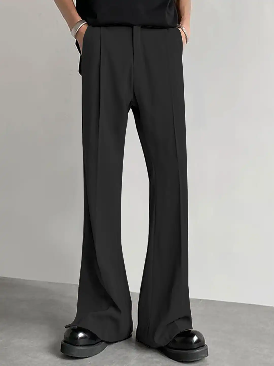 Buy FTX Men Bell Bottom Relaxed Loose Fit Pleated Mid-Rise Korean