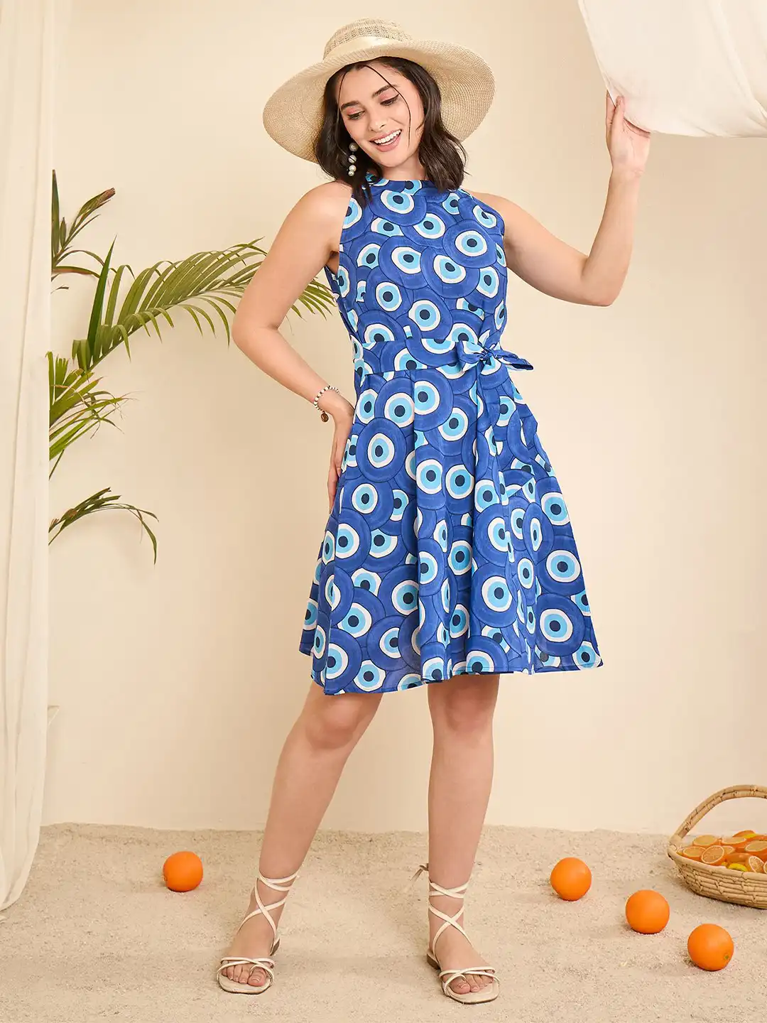 Buy WineRed Women Graphic Printed Halter Neck Fit & Flare Knee Length Dress  - Dresses for Women 35162384 | Myntra