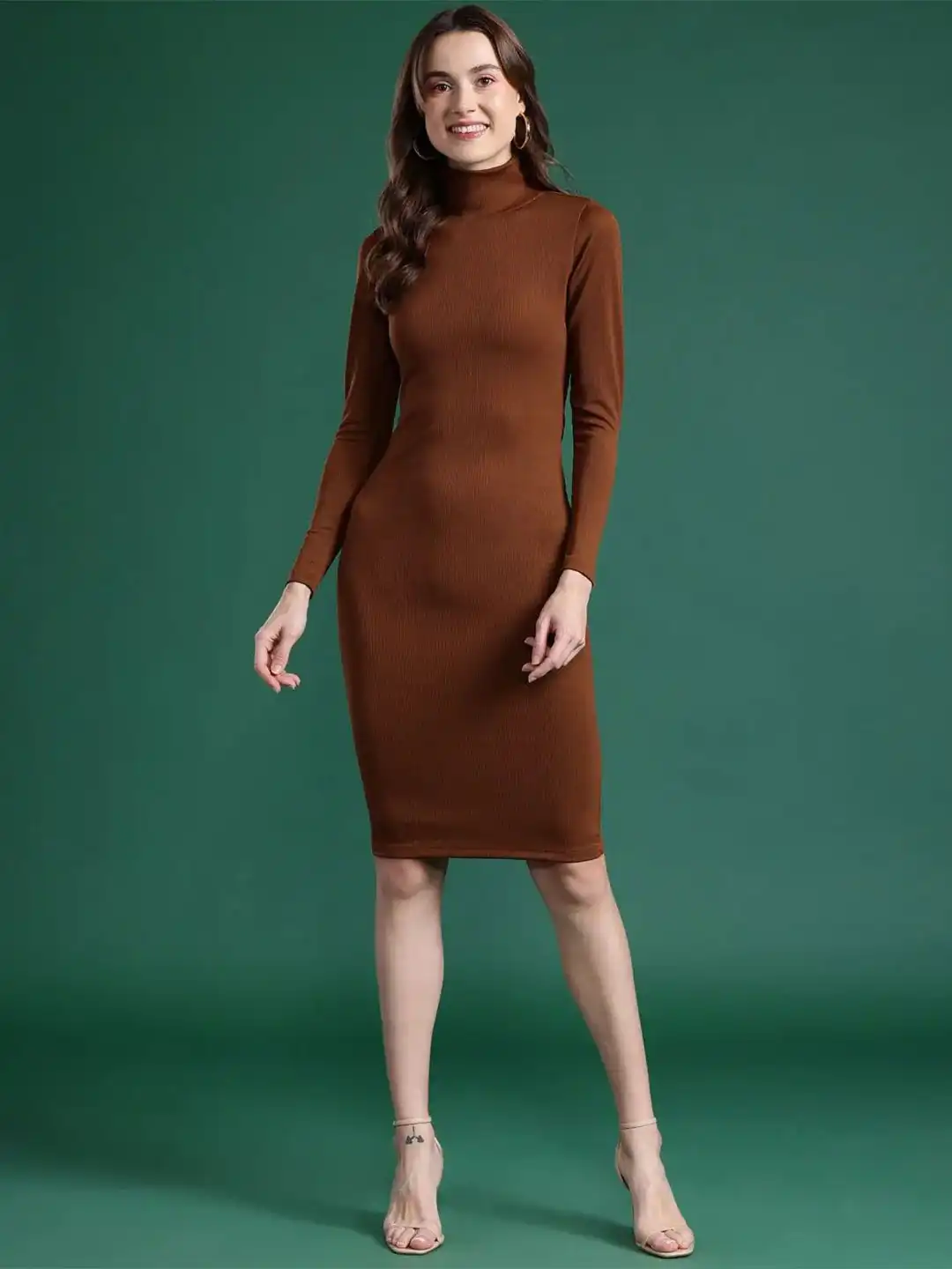 brown bodycon dress long sleeve Falling For You Long Sleeve Ruched Bodycon Dress Brown