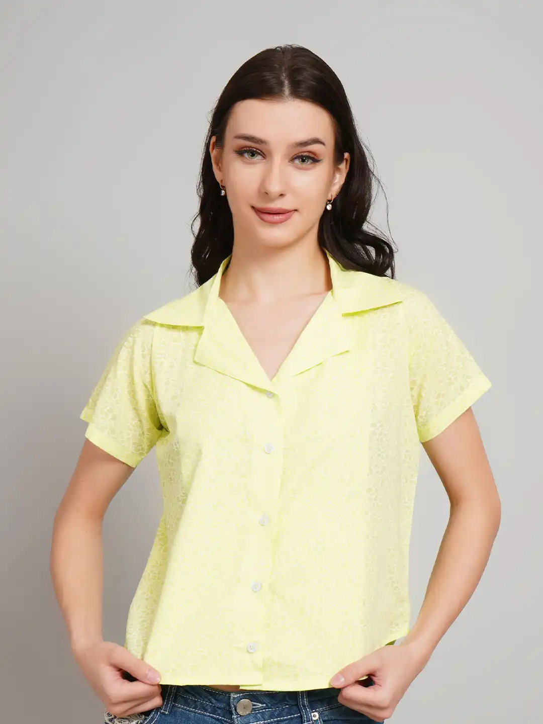 Buy Gora Glama Comfort Floral Printed Cuban Colar Crop Casual