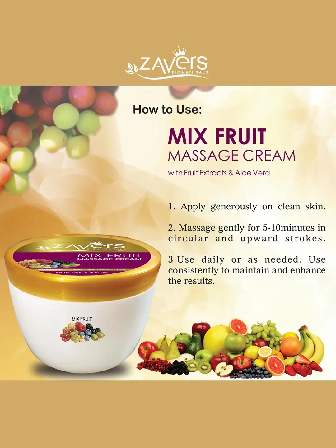 Buy Zavers Mix Fruit Massage Cream - 500 ml - Body Cream and