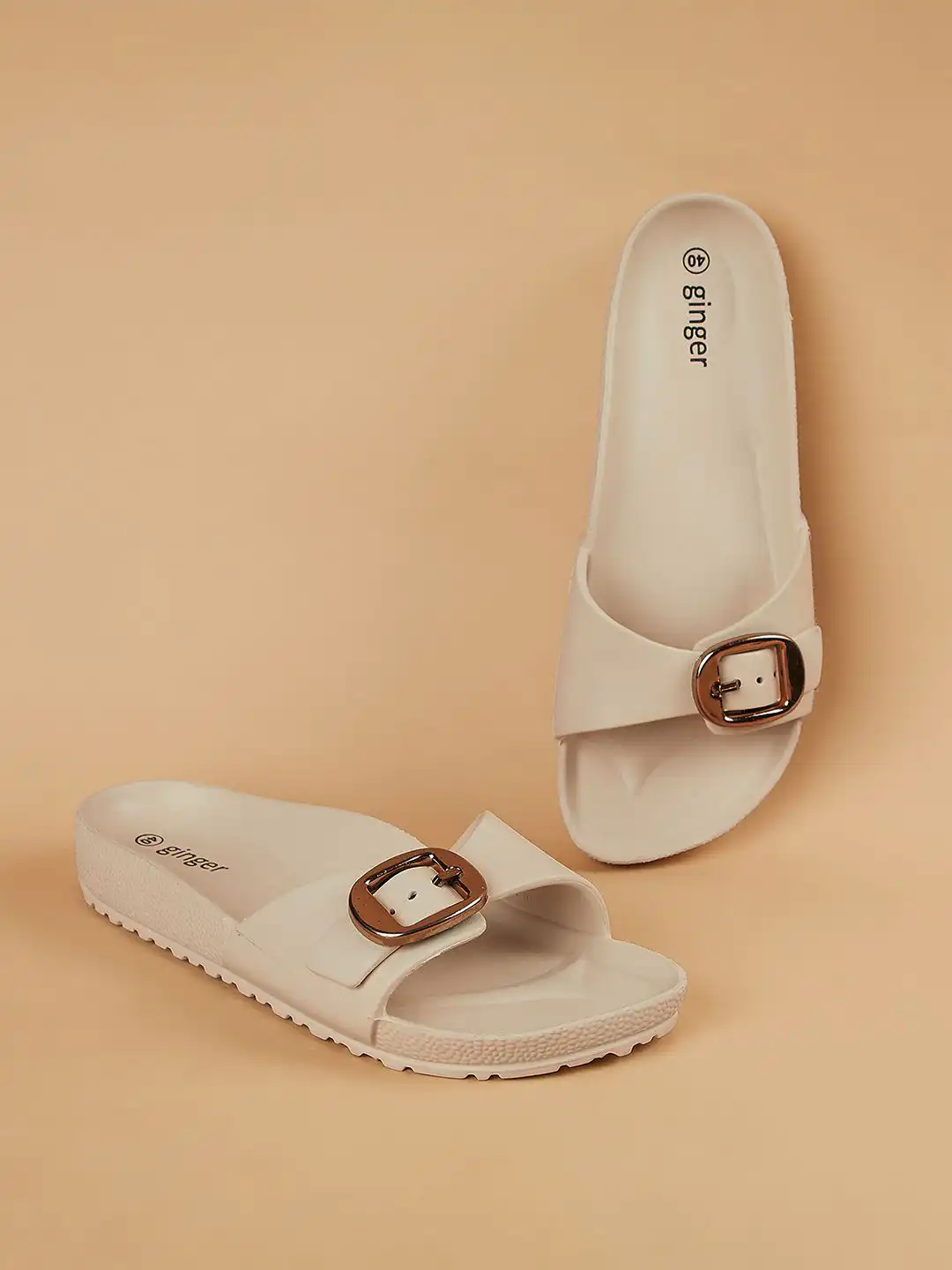 メル66997 Buy Ginger by Lifestyle Women Metal Buckle Sliders - Flip Flops