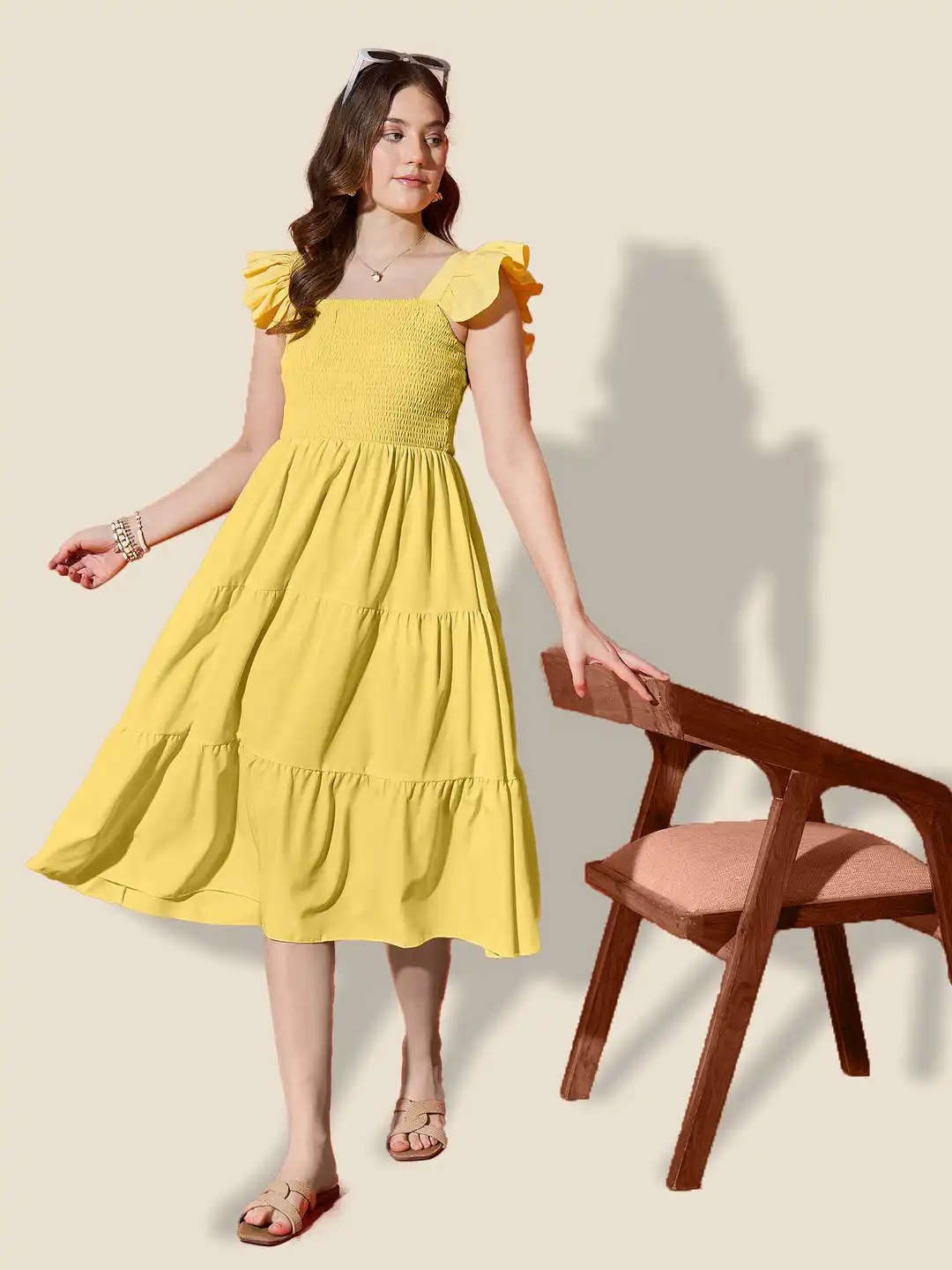 red flare dress pants Yellow Fit & Flare Maxi Dress for Women main image 1
