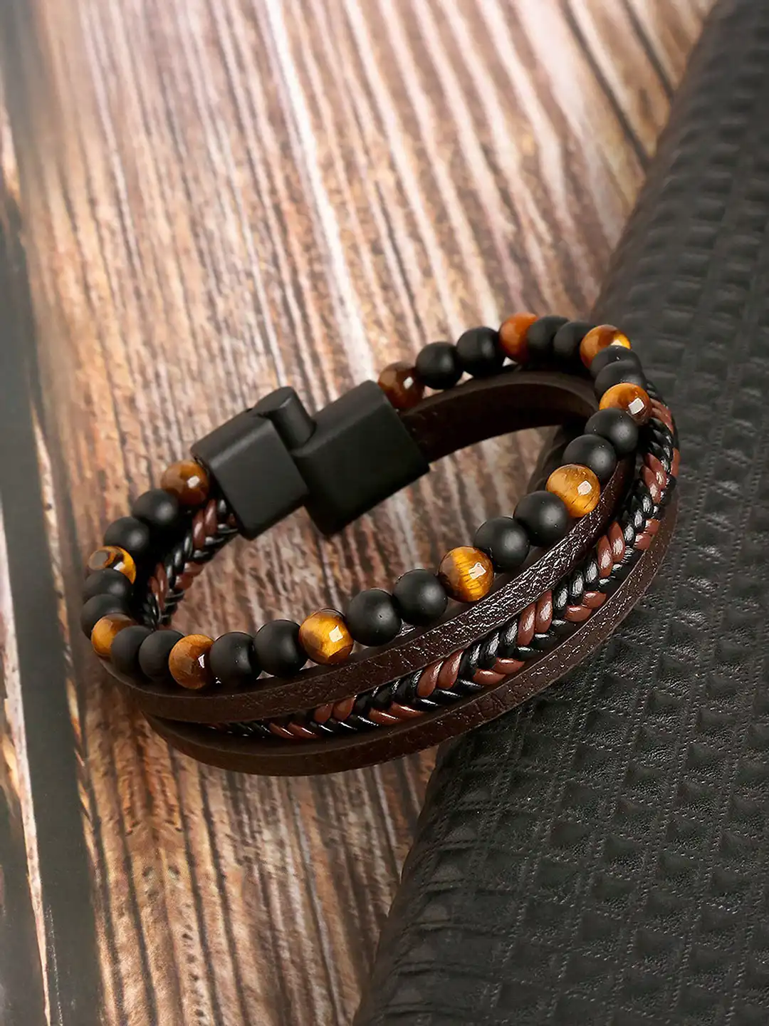 Buy Thrillz Men Leather Artificial Beads Beaded Multistrand