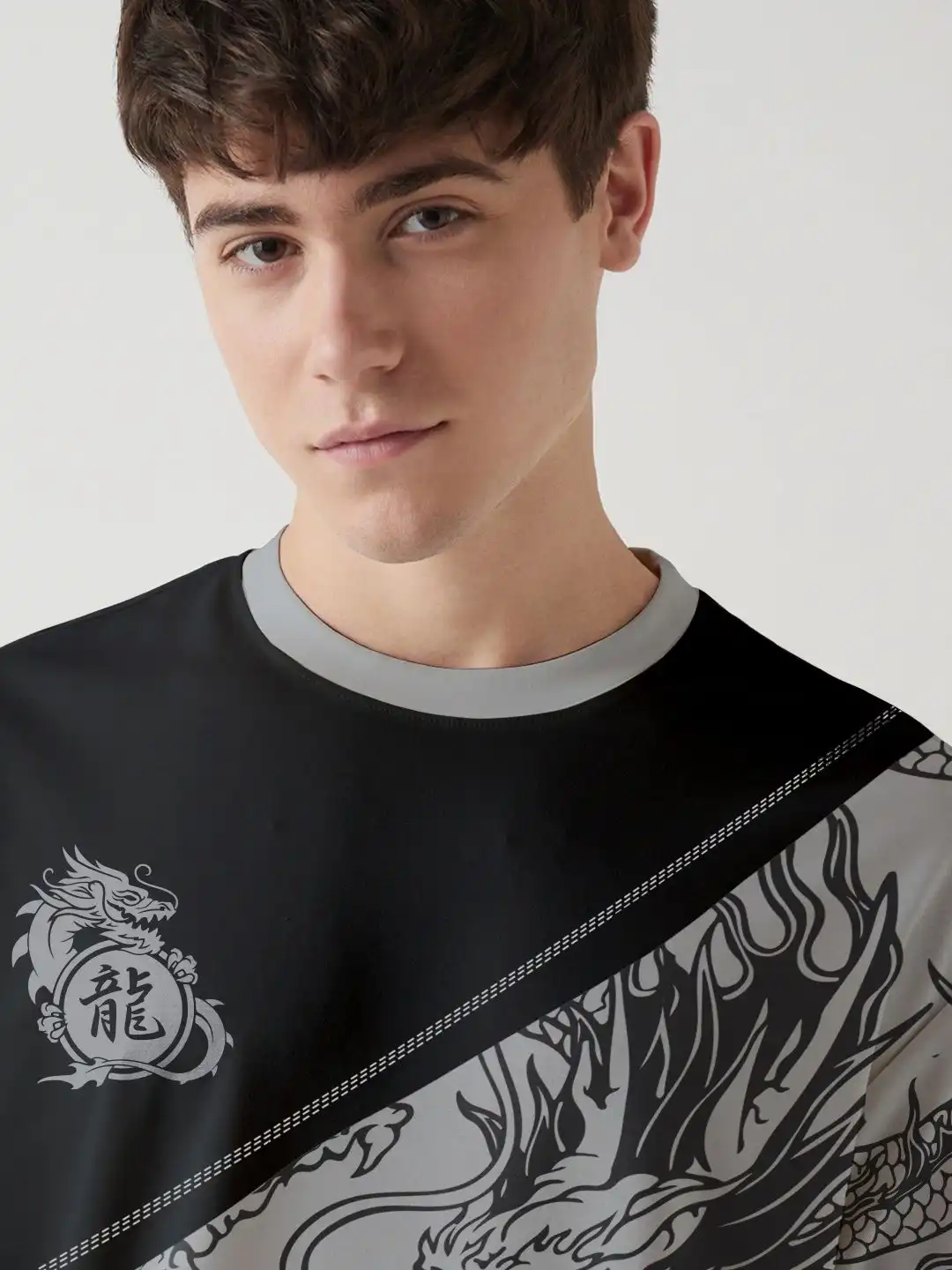 Buy Crazymonk Dragon Warrior Printed Drop-Shoulder Sleeves