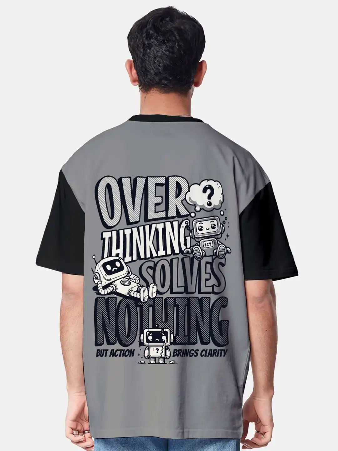 Buy Crazymonk Oversized Overthinking Typography Printed Cotton T