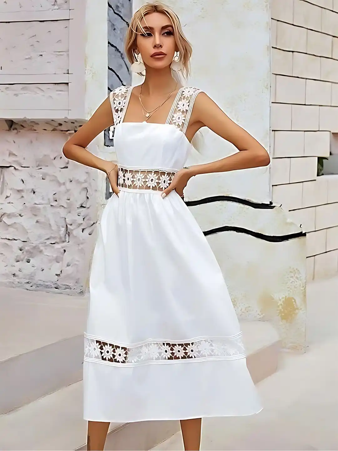 Buy ZELZIS Women Crepe & Lace Crochet Wide Strap Party Wear Fit