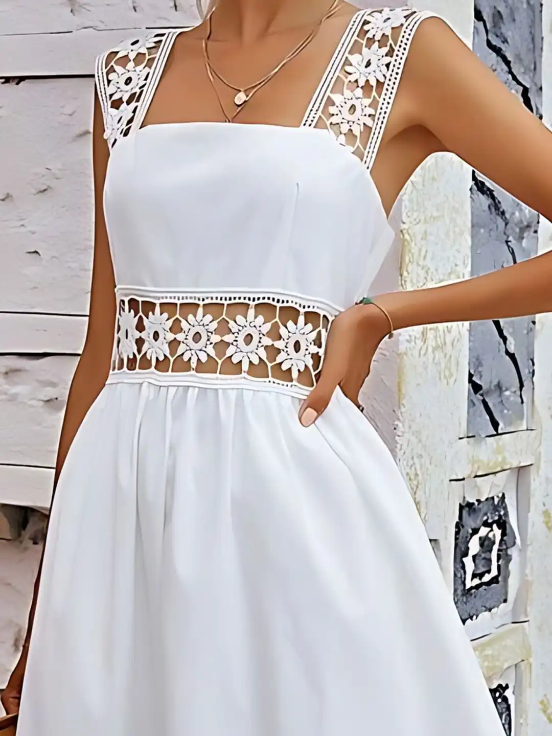 Buy ZELZIS Women Crepe & Lace Crochet Wide Strap Party Wear Fit