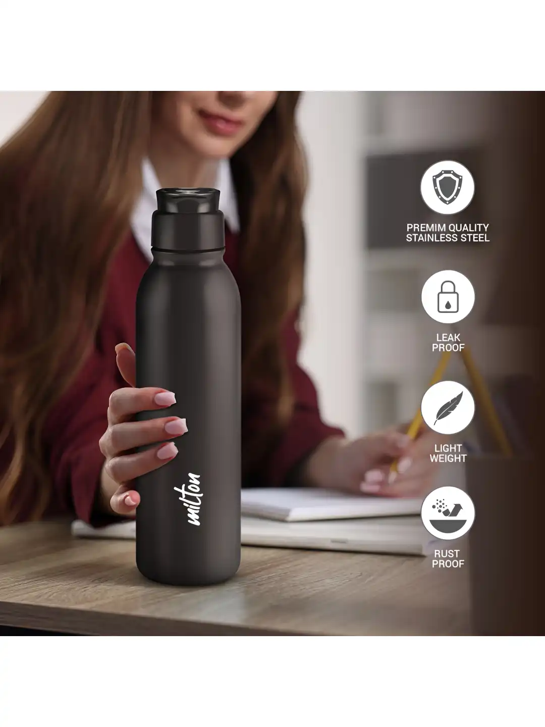 Buy Milton Capper Black Solid Stainless Steel Spill Proof Sipper