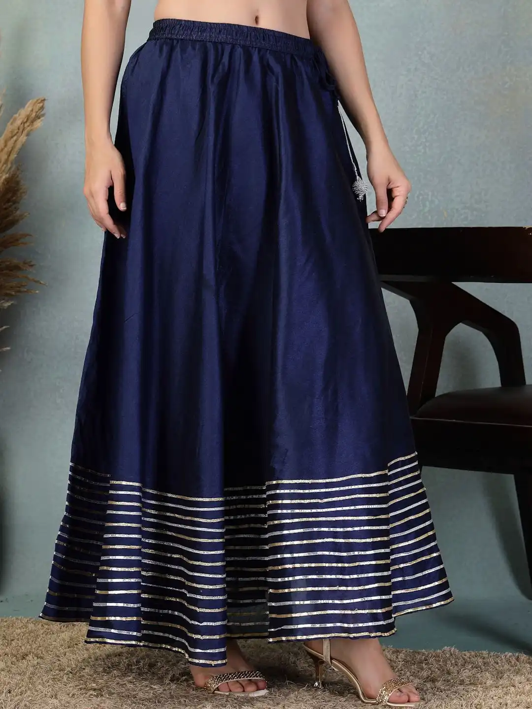 Buy Clora Creation High Rise Gotta Patti Flared Maxi Skirt