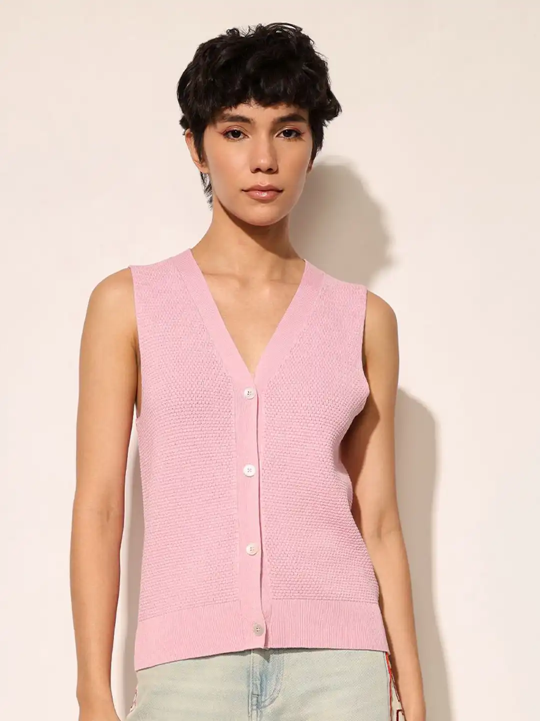 Buy ONLY Pink Button Front Sweater Vest Tank Top - Tops for Women