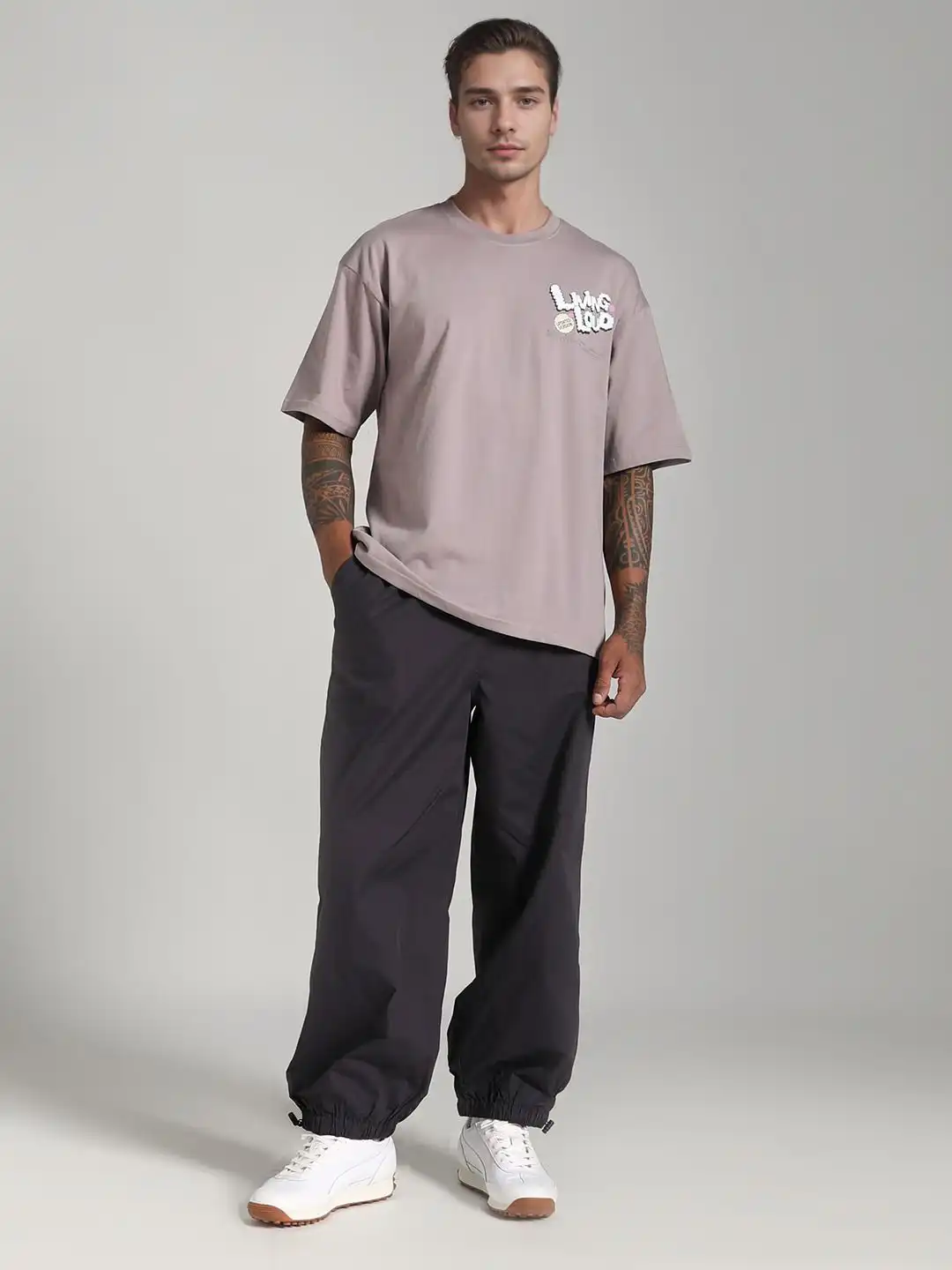 Buy IZF Oversized Pure Cotton T-shirt & Parachute Pant Co-ords