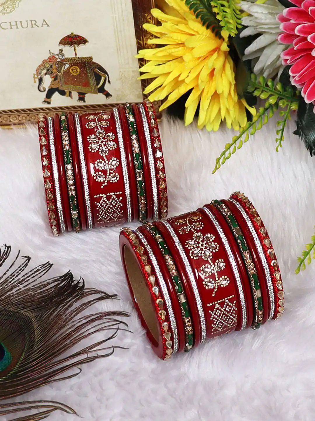ばじゅら Buy TAJ BRIDAL STORE Set Of 26 Rajasthani Lac Bridal Chura Bangles