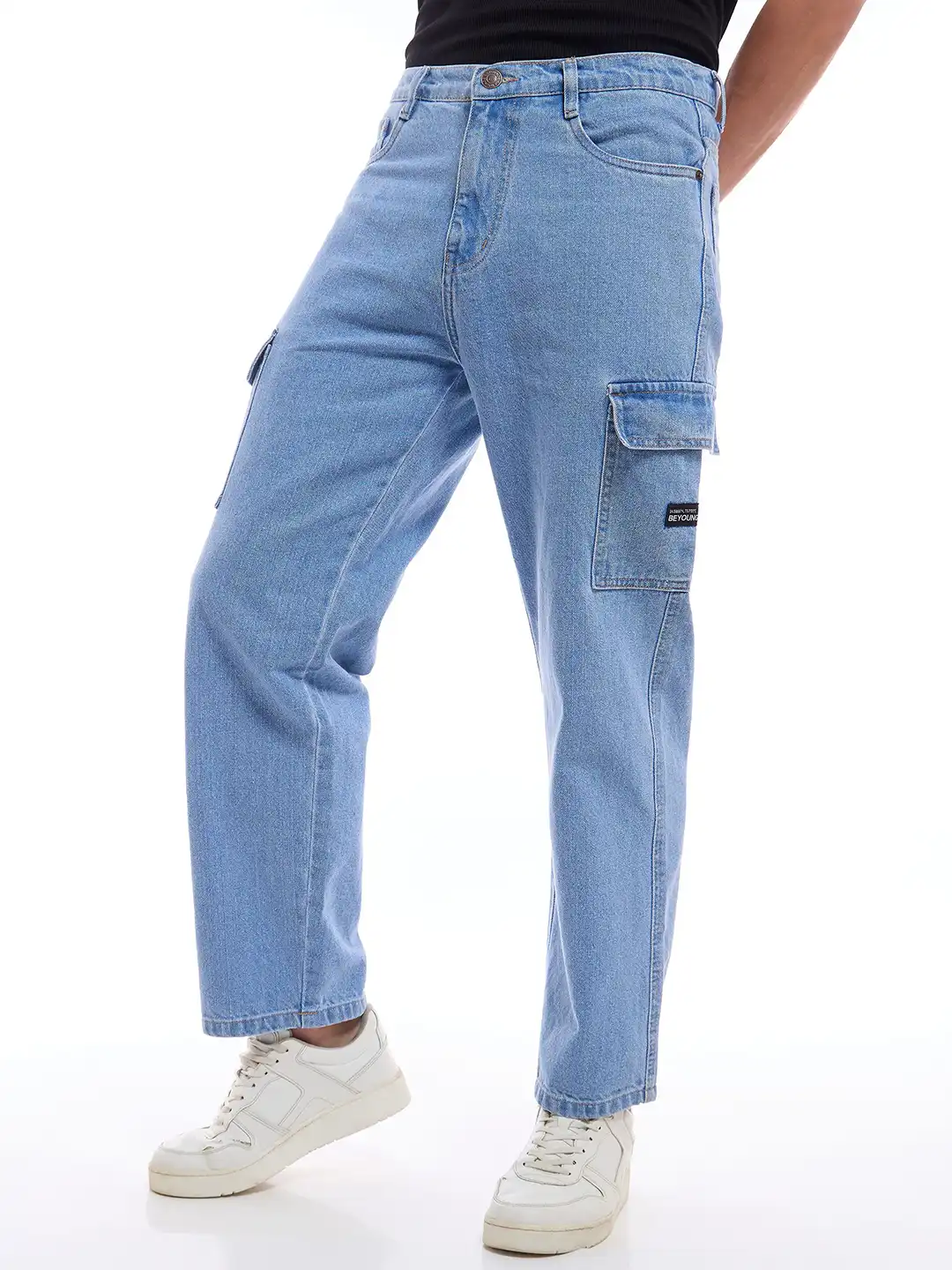 Buy Beyoung Men Original Light Blue Denim Cargo Pants For Men