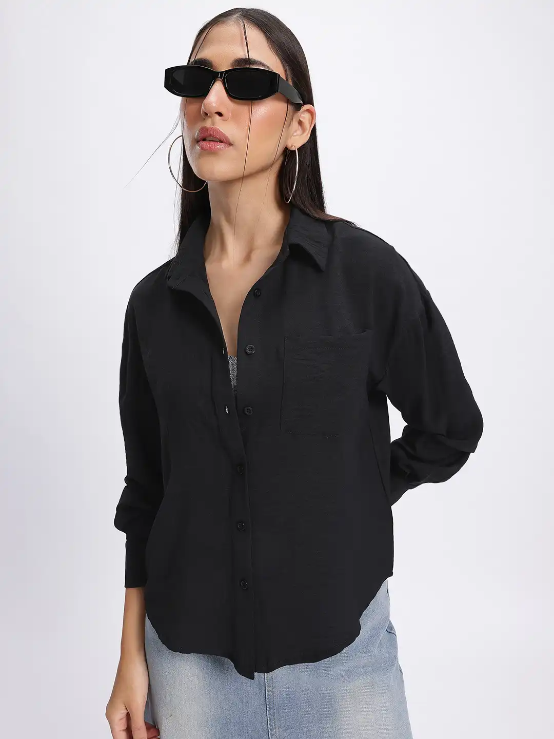 Buy glitchez Crinkled Drop-Shoulder Shirt - Shirts for Women