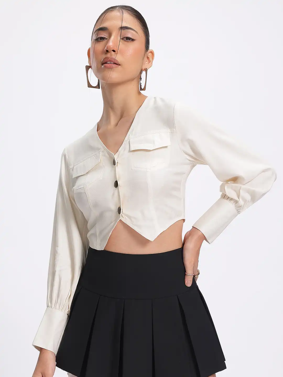 Buy glitchez Snatched Fit Pocketed Shirt Style Crop Top - Tops for