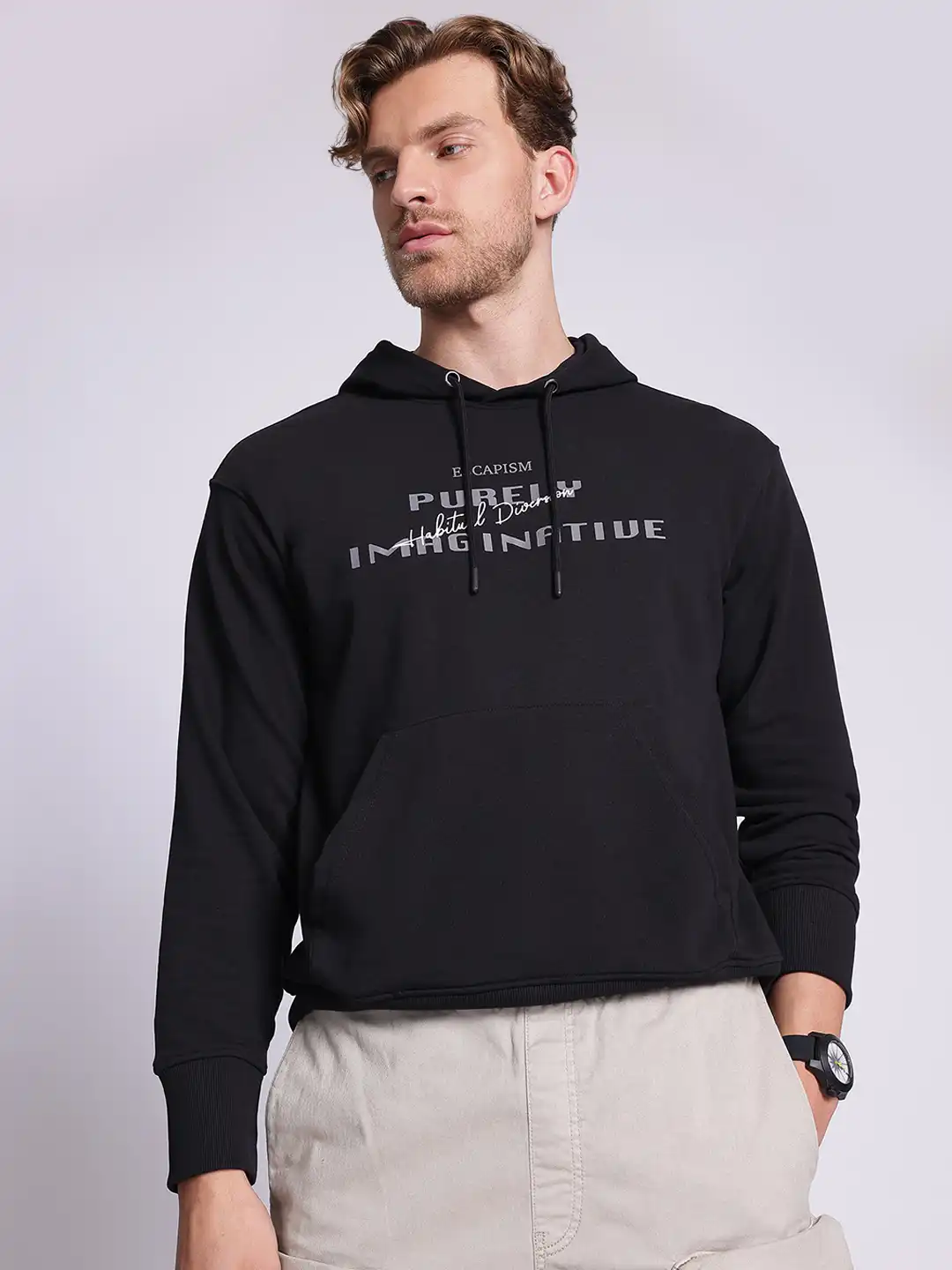 Buy glitchez Hooded Typography Print Sweatshirt - Sweatshirts for