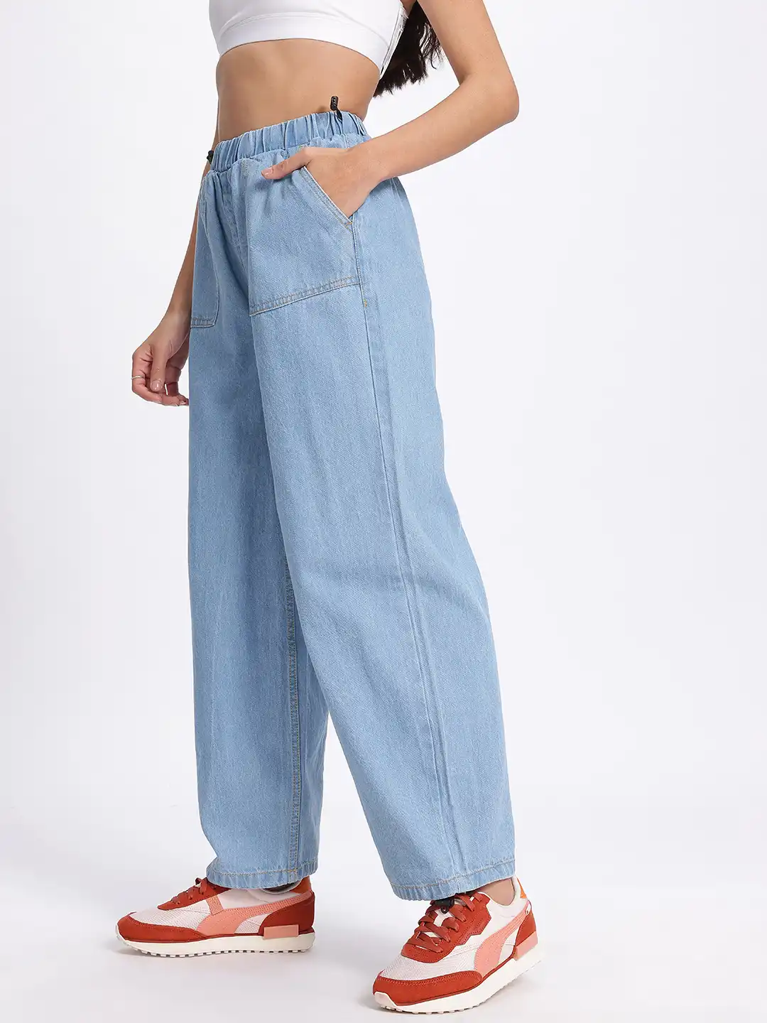 Buy glitchez Women Mid-Rise Pure Cotton Baggy Fit Jeans with