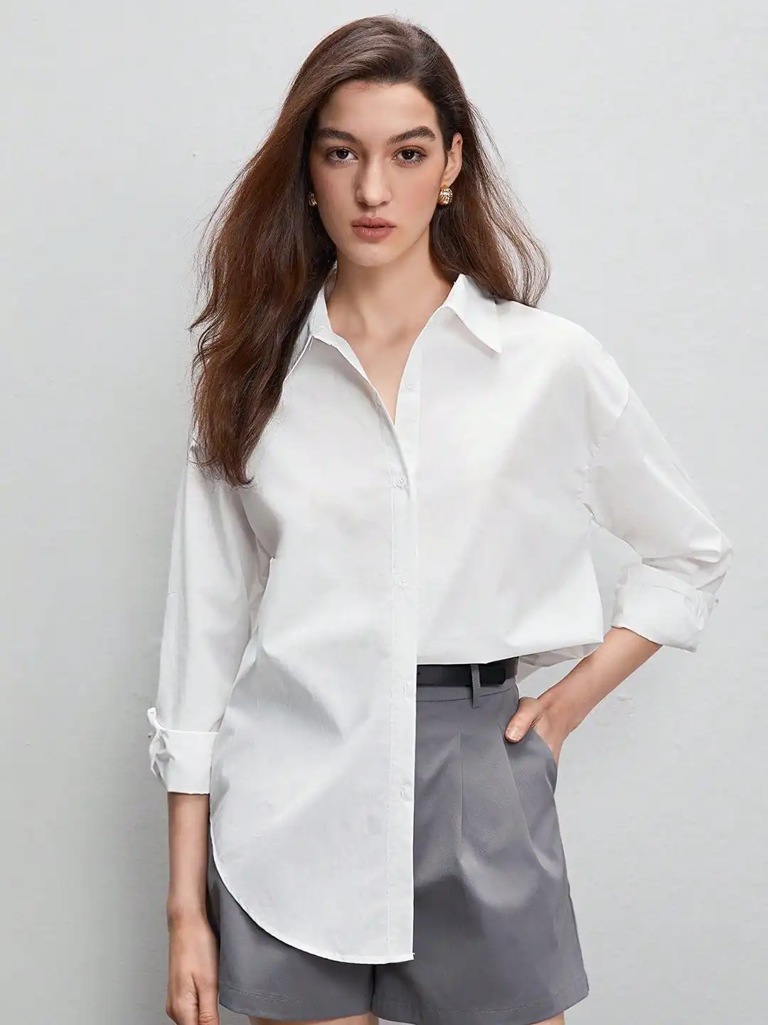 Buy CORSICA Women Oversized Fit Solid Spread Collar Cotton Casual
