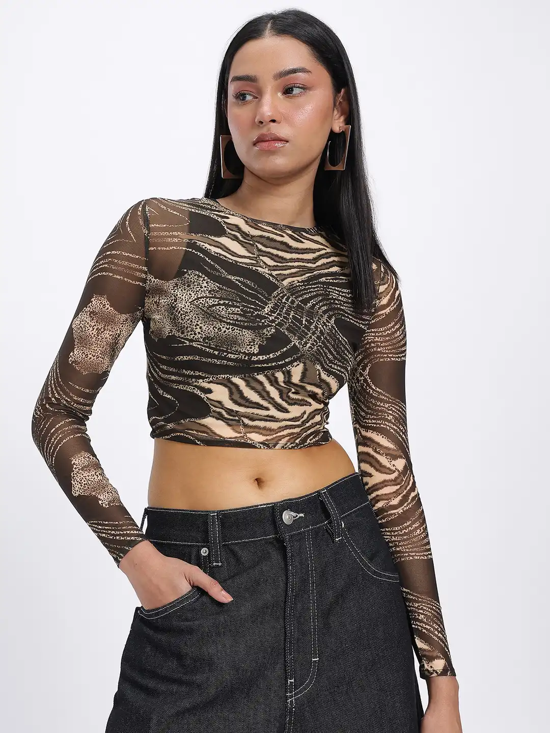 Buy glitchez Animal Party Printed Sheer Crop Top - Tops for Women