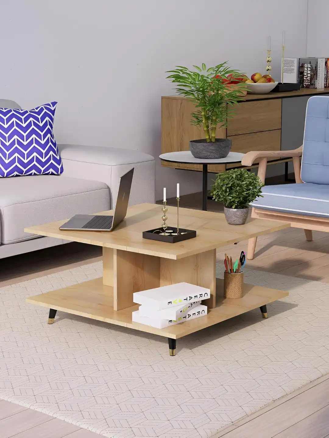 Buy HEXA RED Brown Textured Wooden Square Coffee Table - Coffee