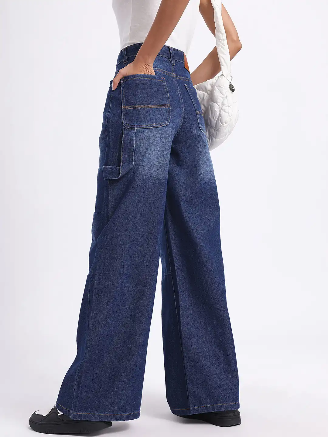 Buy glitchez Women Strap Detail Asymmetric Closure Baggy Jeans