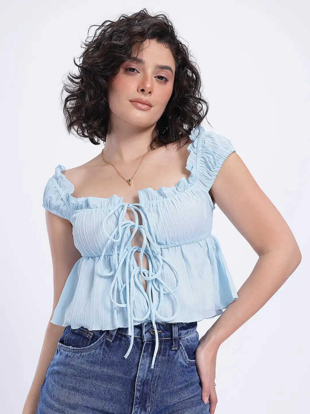 Buy glitchez Ruffle Tie-Up Detail Front-Open Top - Tops for Women